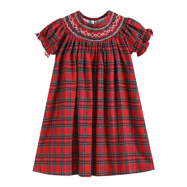 Christmas Plaid Smocked Bishop Dress