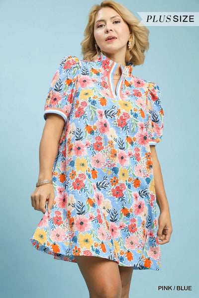 Floral Print High Neck Mini Dress