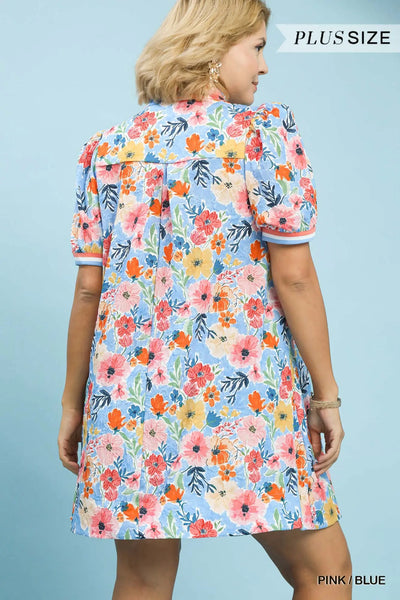Floral Print High Neck Mini Dress