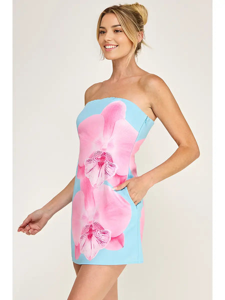 Floral Strapless Scuba Mini Dress
