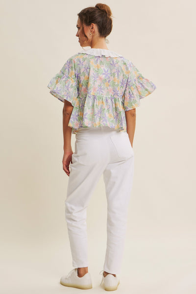 Pastel Floral V-Neck Blouse Top