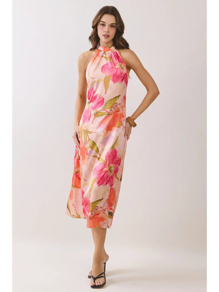 Floral Halter Neck Midi Dress