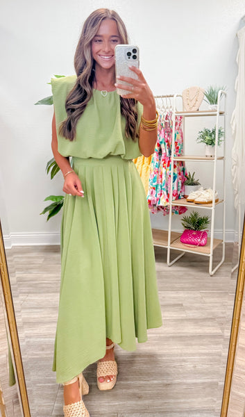 Box Pleated Midi Skirt