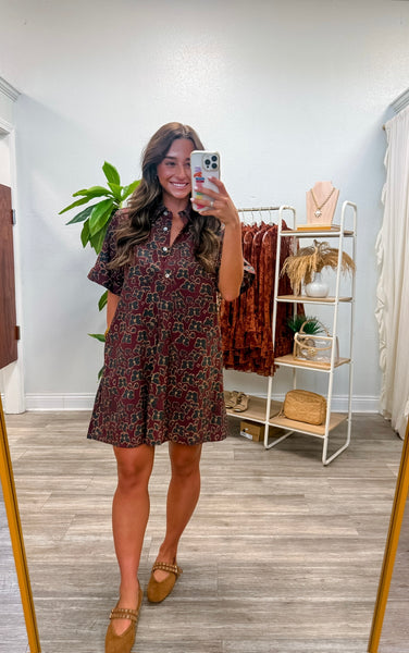 Butterfly Print Short Sleeve Mini Dress