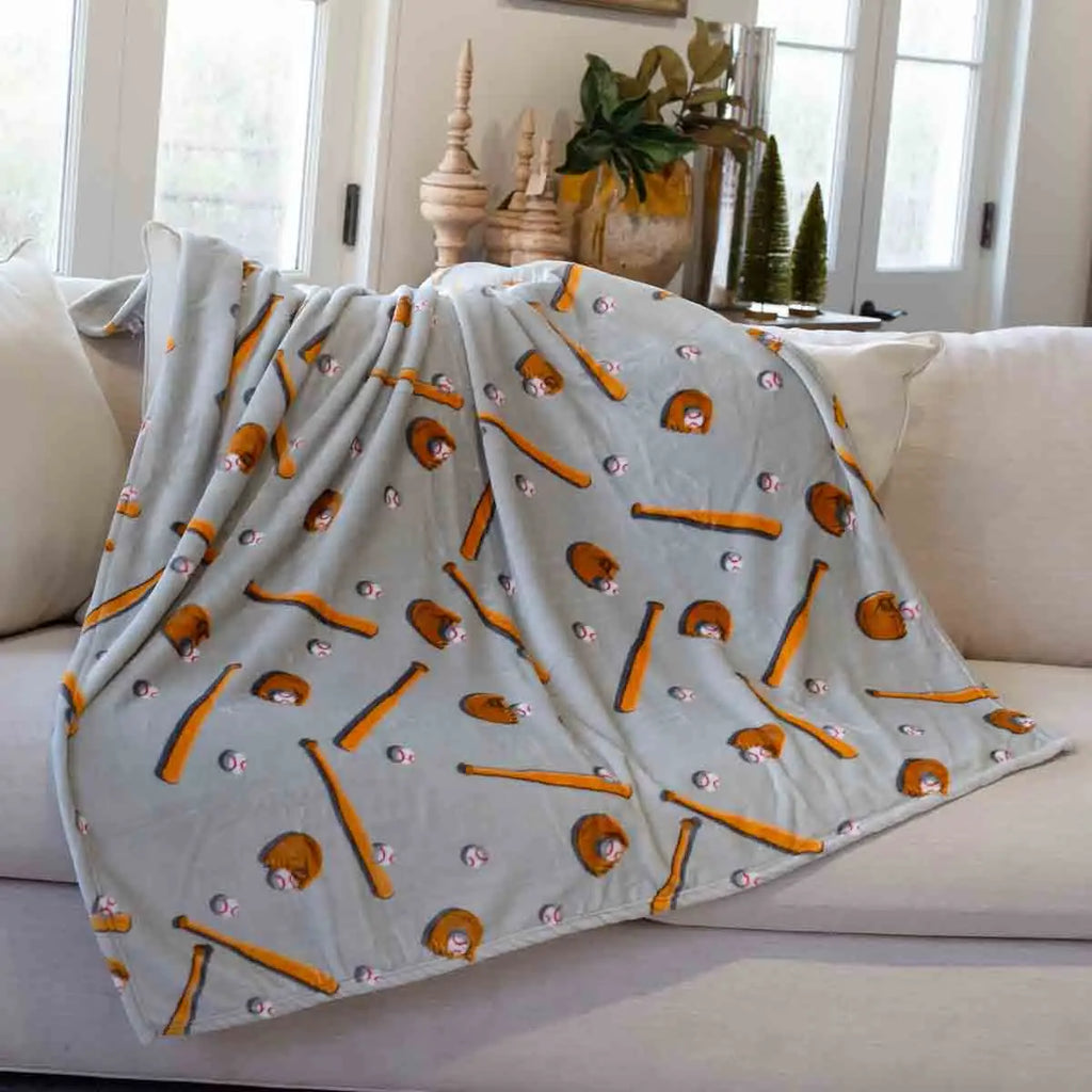 Baseball Throw Gray/Brown Blanket