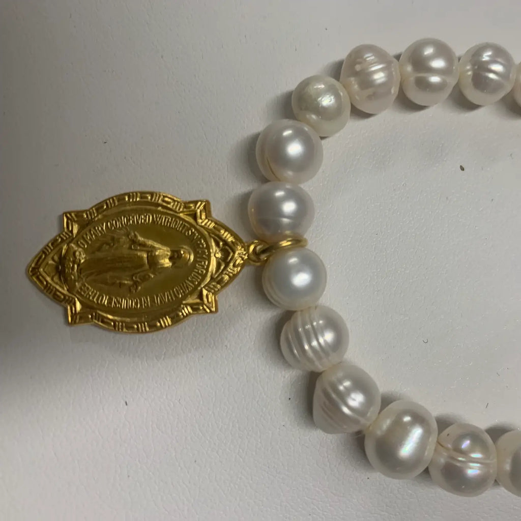 Pearl Bracelet with Miraculous Mary Medal