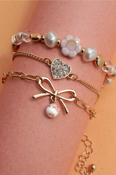 Multi Layer Heart Bow Porcelain Charm Bracelet