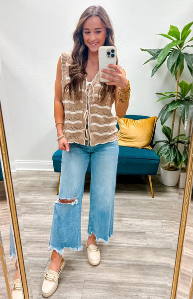 Wavy Stripe Tie Front Sweater Vest