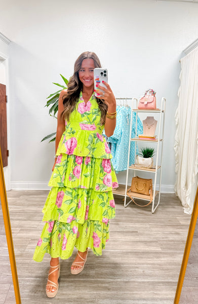 Floral Sleeveless Halter Midi Dress