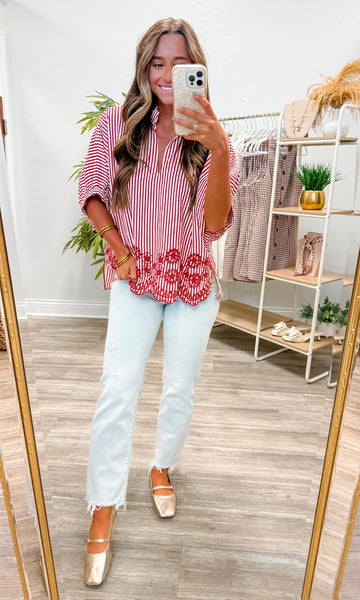 Striped Short Dolman Sleeve Top