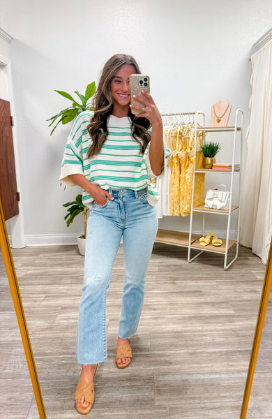 Drop Half Sleeve Striped Sweater Top