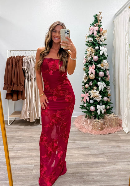 Embroidered Floral Maxi Column Dress