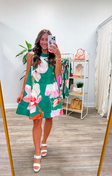 Ruffle Neck Tie Sleeveless Mini Dress