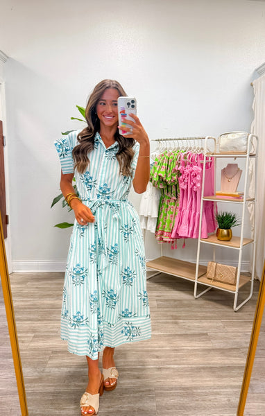 Button Down Printed Midi Dress