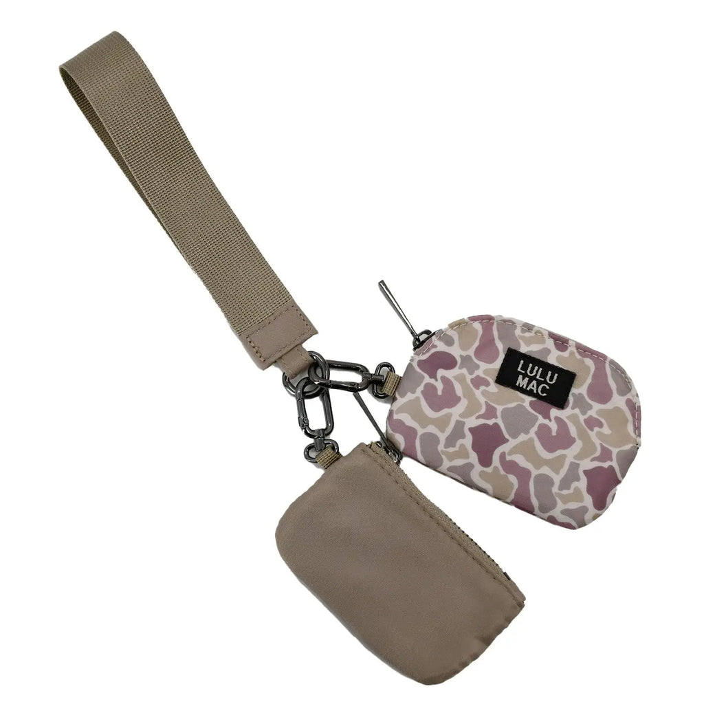 Lulu Mac Camo Beige Double Pouch Wristlet