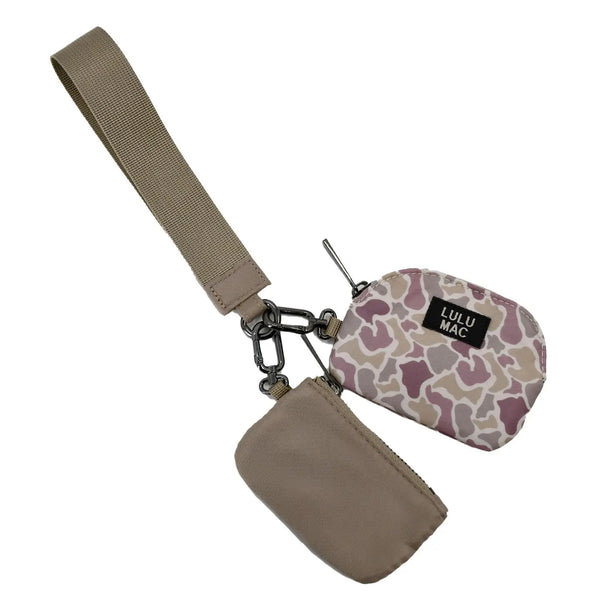 Lulu Mac Camo Beige Double Pouch Wristlet