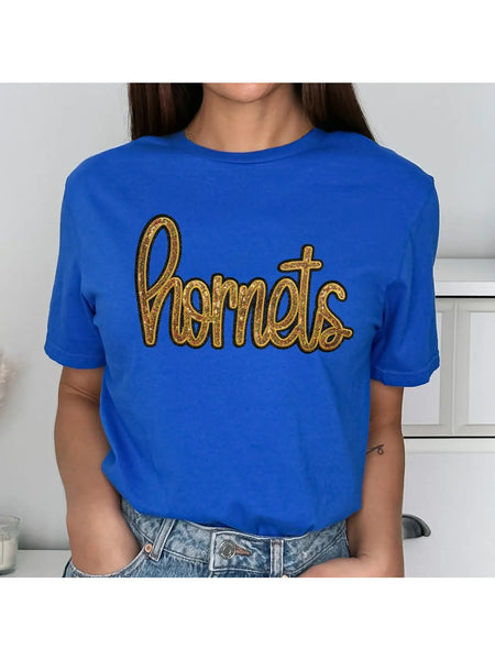 Hornets Gold Sequin Patch Everyday Tee