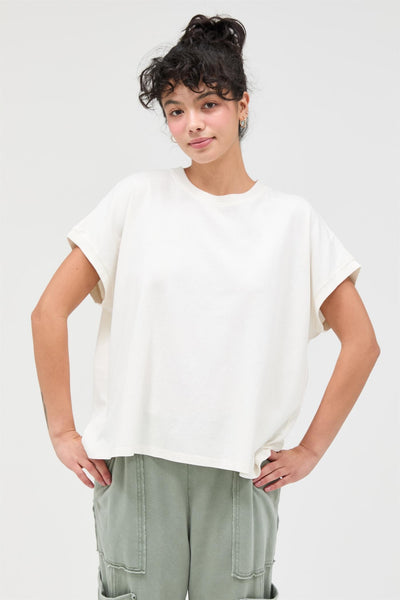 Capped Sleeve Mineral Wash Top