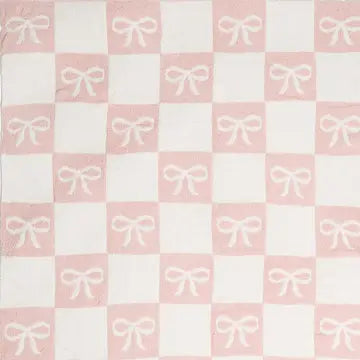 Ribbon and Checkered Cozy Soft Throw Blanket