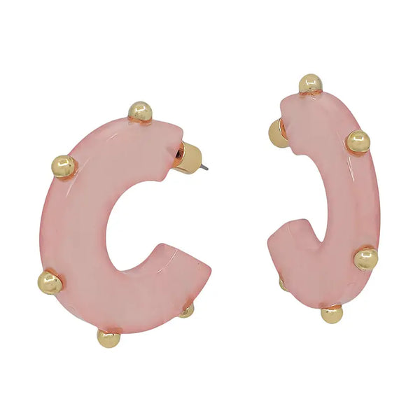 Pink Acrylic with Gold Studded Accents 1.25" Hoop Earring