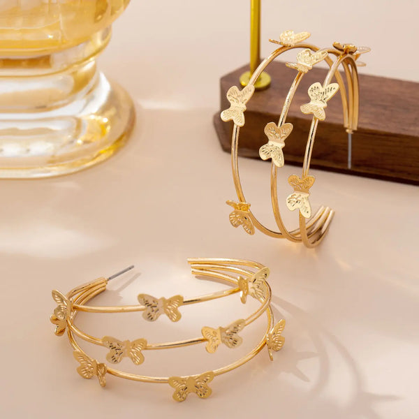 Gold-Tone Triple Butterfly Hoop Earrings