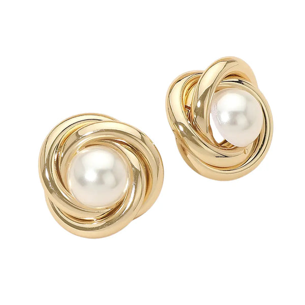 Pearl Knot Stud Earrings