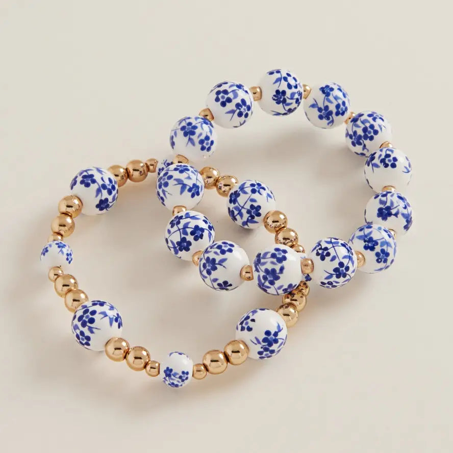 Round Shaped Ceramic Beads 2 Set Stretch Bracelet