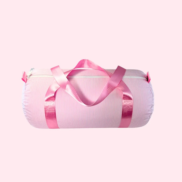 Kid's Pink Preppy Stripe Glossy Baby Duffel