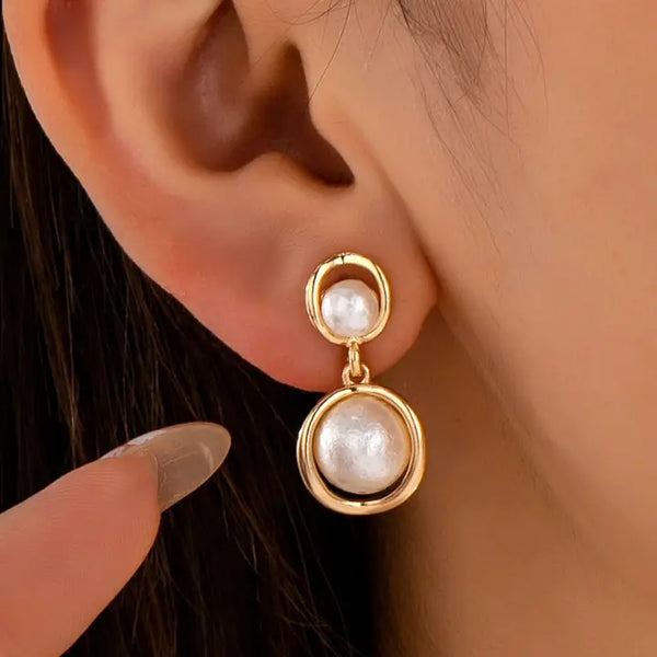 Organic Gold Ring Freshwater Pearl Drop Earrings