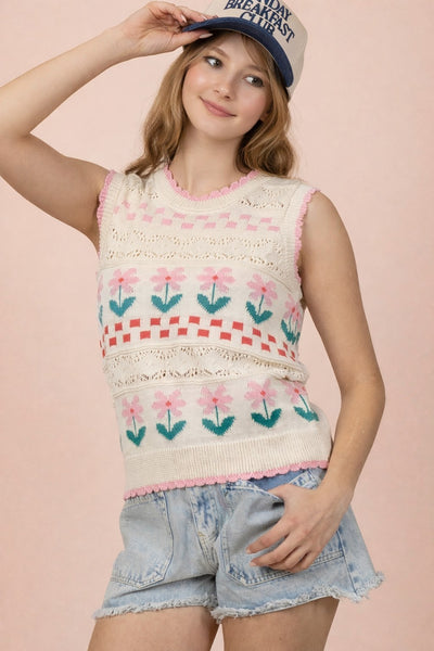 Floral Graphic Knit Sweater Vest Top