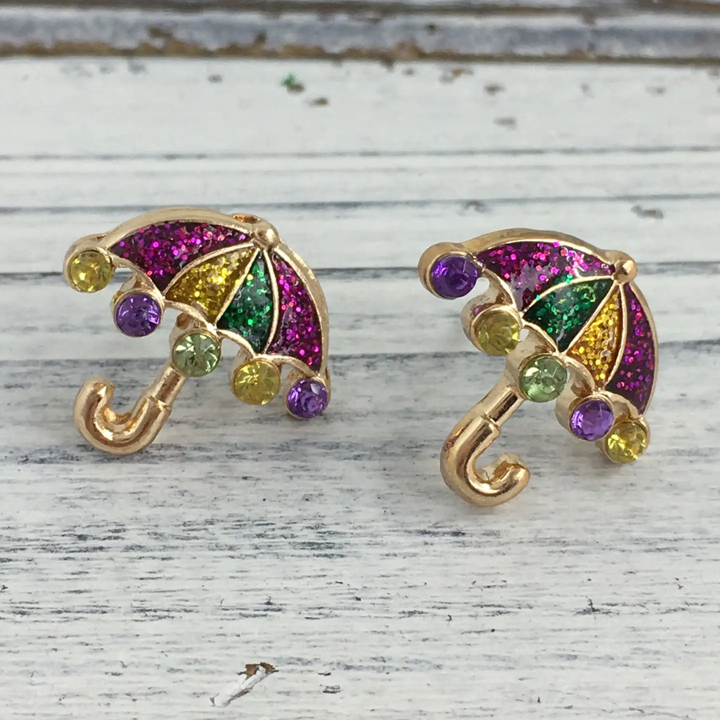 Mardi Gras Umbrella Post Earrings