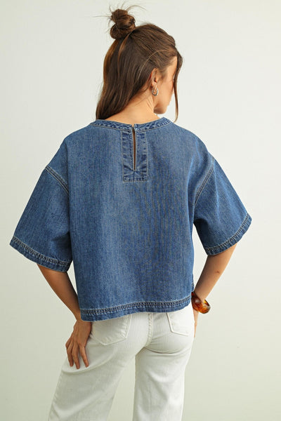 Round Neck Short Sleeve Denim Top