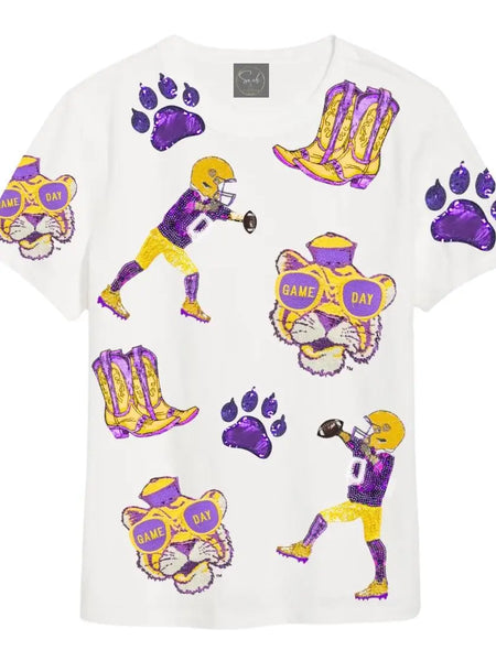 Purple & Yellow Gameday Tigers Sequin Tee