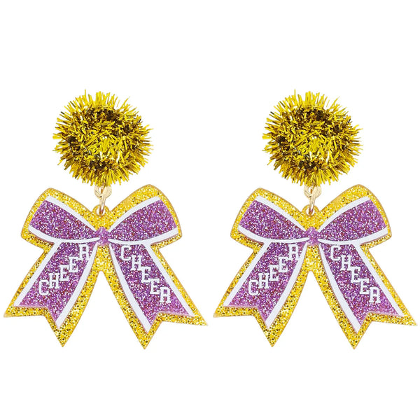 Game Day Cheer Ribbon Pom Pom Post Earrings