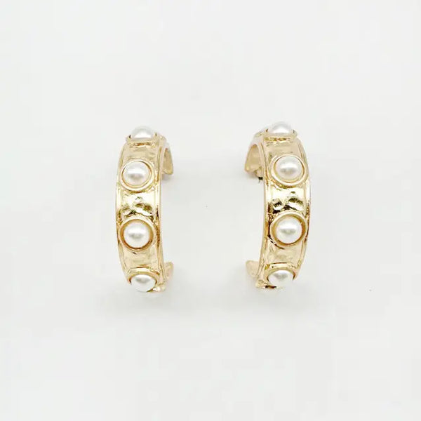 Gold Hoop with Pearl Studded Accents 1.5" Earring
