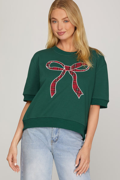 Plaid Bow Knit Top