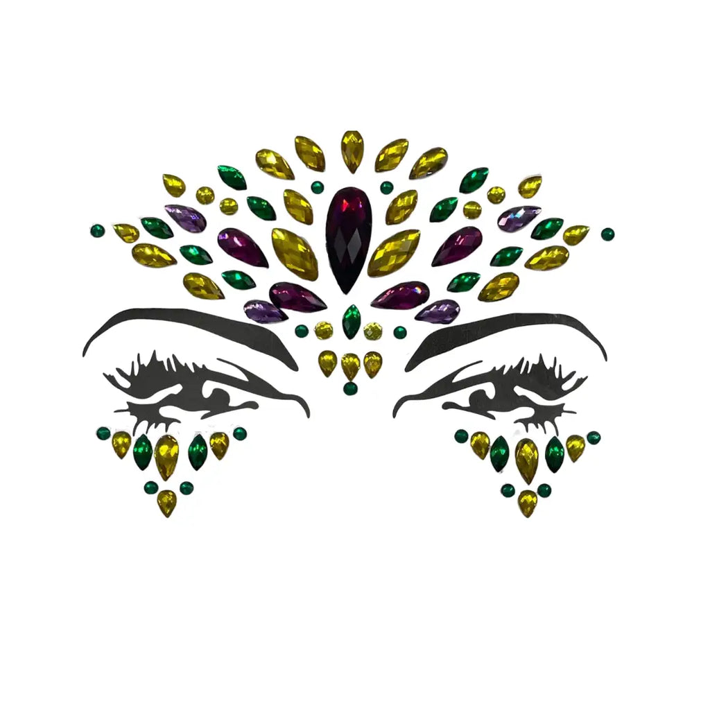 Purple, Green & Gold Mardi Gras Stick On Face Gems