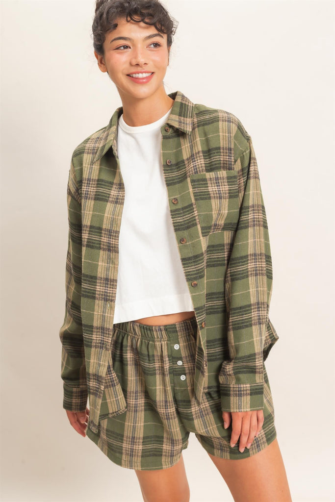 Plaid Long Sleeve Button Down Top