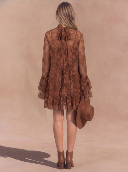 Chiffon Floral Ruffled Mini Dress W/ Scarf
