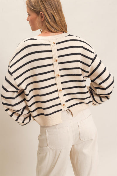 Striped Ribbed Crew Neck Sweater