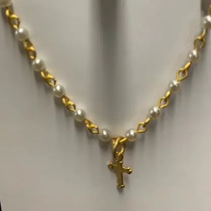 Tiny Cross Pearl Chain Necklace