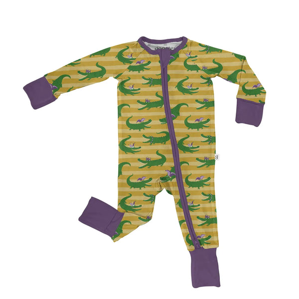 Kids Mardi Gras Gators Zip Pajamas