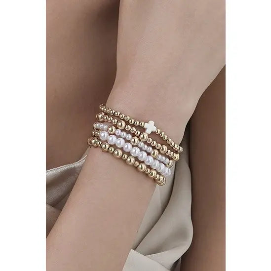 Multi Ball Pearl Chain Stretch Bracelet