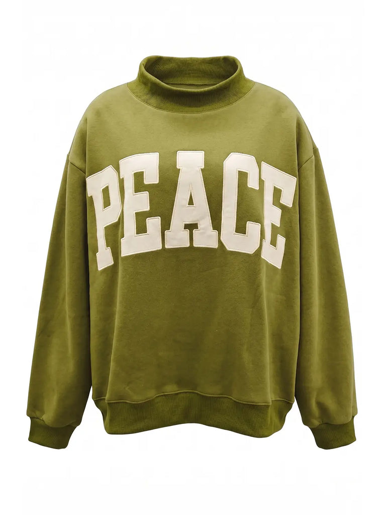 'Peace' Applique Mock-Neck Sweatshirt