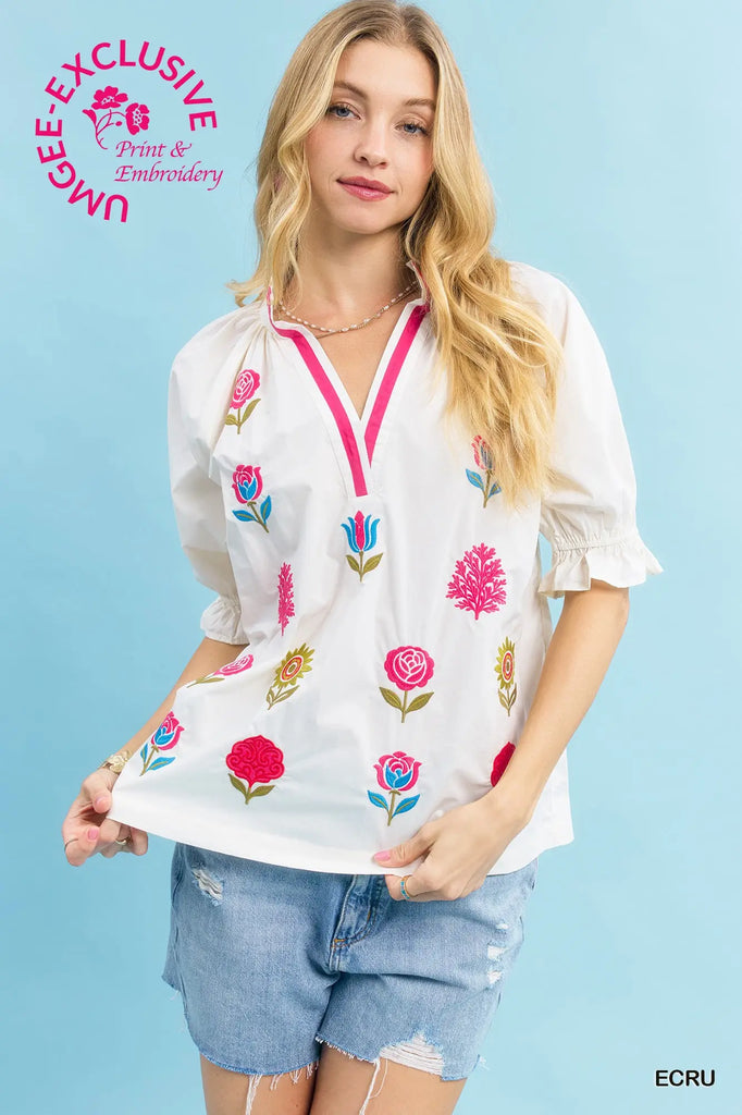 Embroidered Floral Top