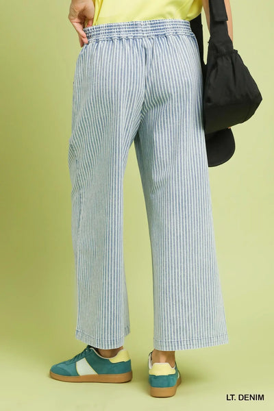 Stone Wash Stripe Wide-Leg Pants