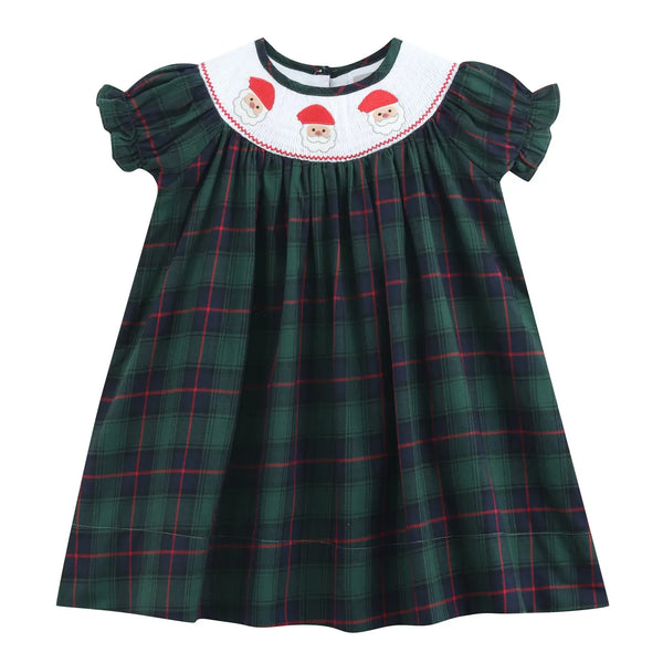 Plaid Christmas Santa Smocked Bishop Dress
