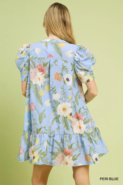 Puff Sleeve Floral Tiered Dress