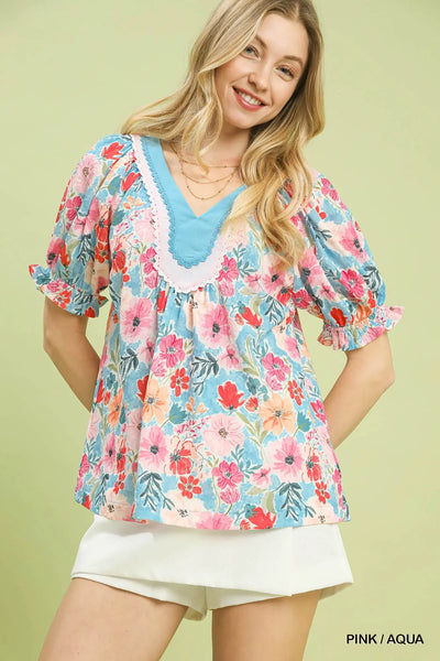 Floral Print V-Neck Top