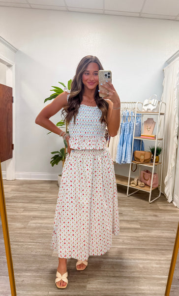 Smocked Bodice Top & Midi Skirt Set